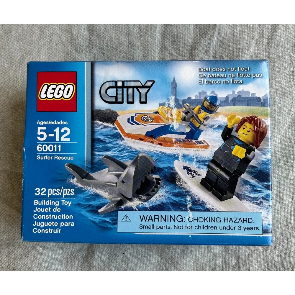LEGO City Surfer Rescue 60011 Shark Jet Ski Boat Lifeguard Set Retired 32pc
